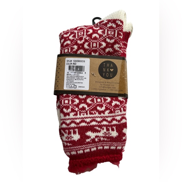 HUUGAA Adult Fuzzy Soft Winter Socks Reindeer Red White Fits Shoe Sz 6-10.5 New - Picture 2 of 3